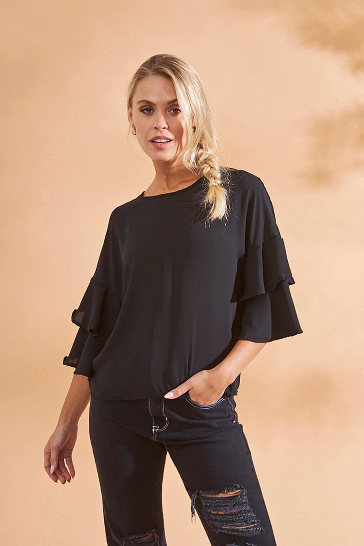 blusa volados manga