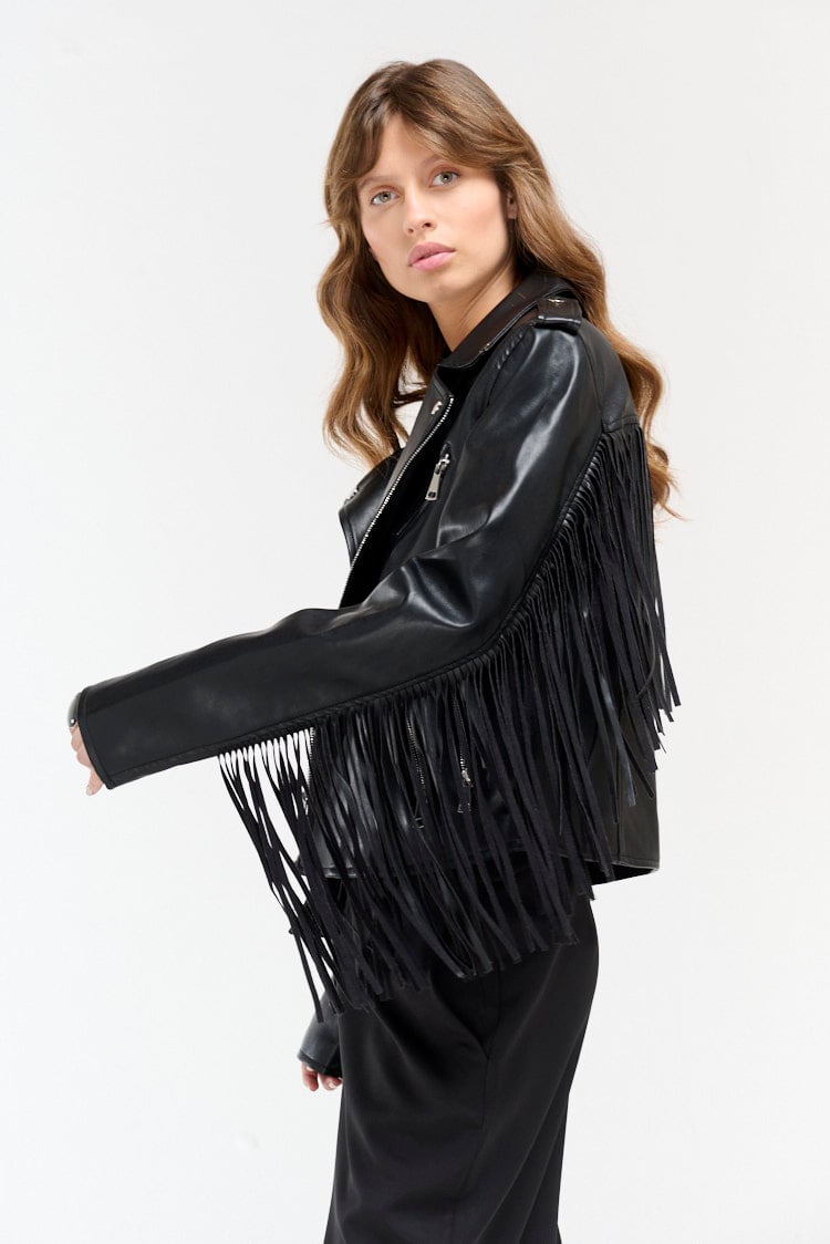campera ecocuero flecos