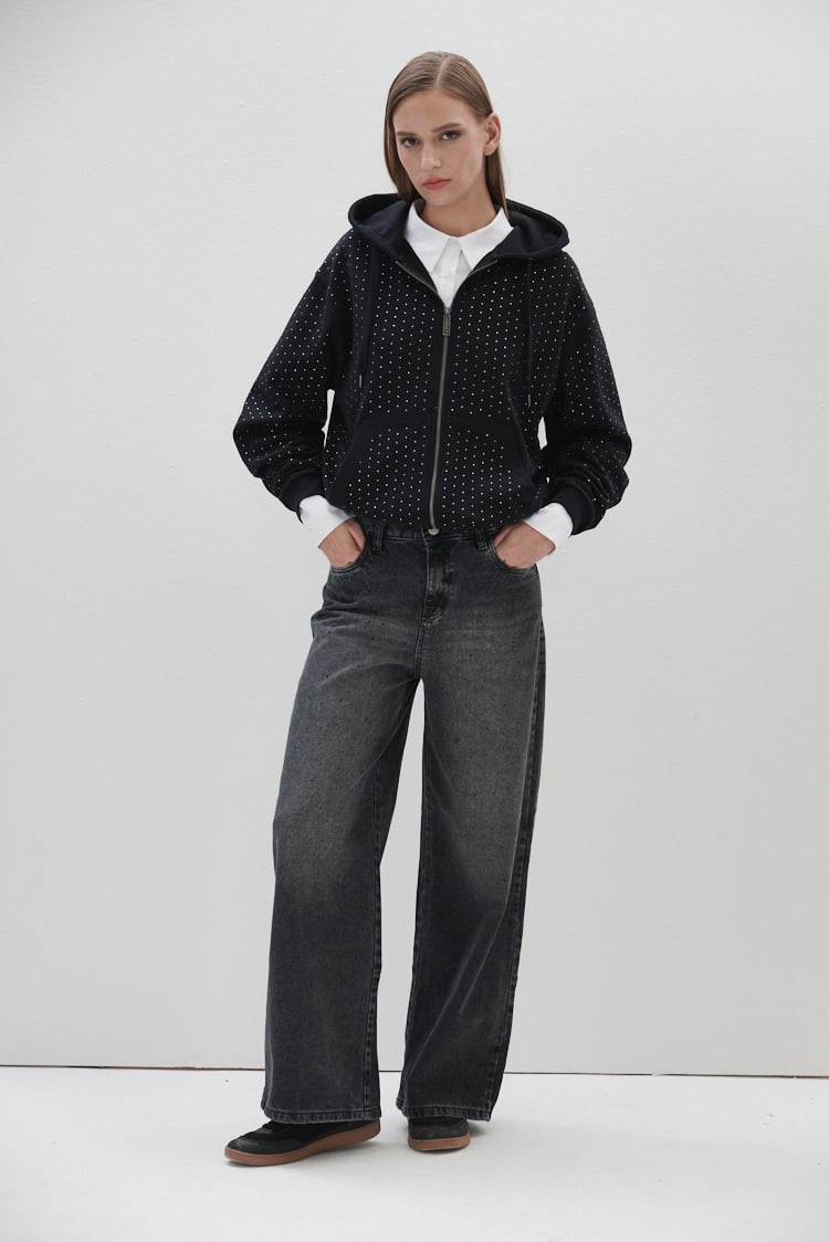 Jean wide leg negro con brillos