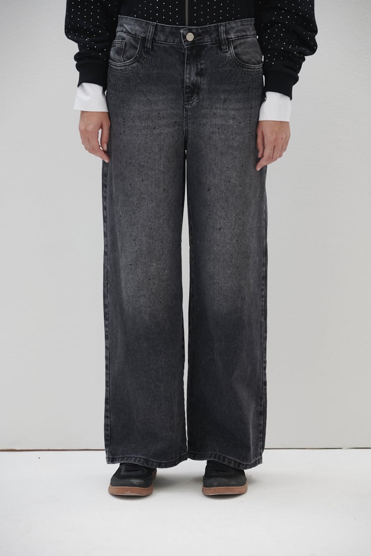 Jean wide leg negro con brillos