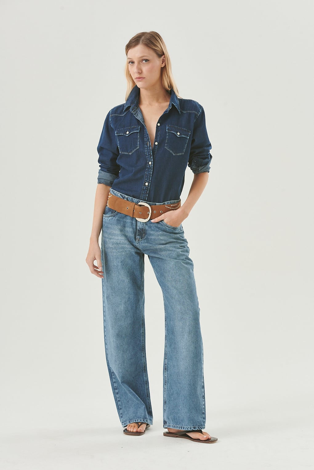 camisa denim rígido verano mujer