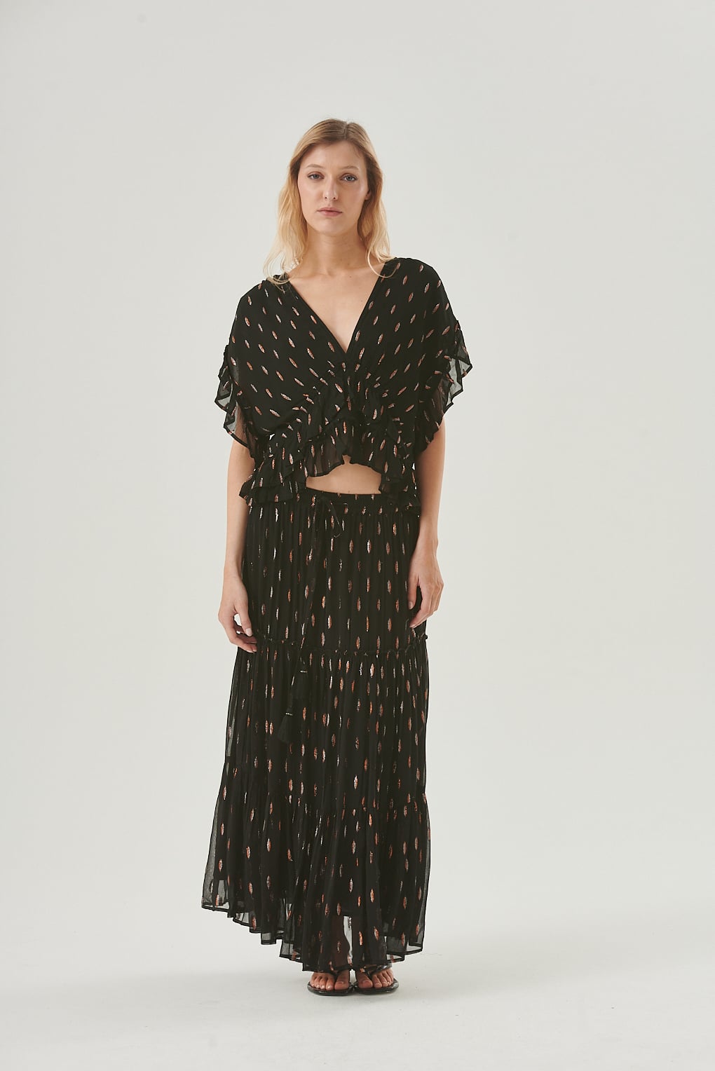 blusa volados lurex