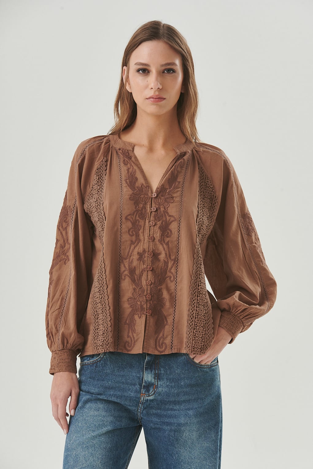 camisa algodón broderie
