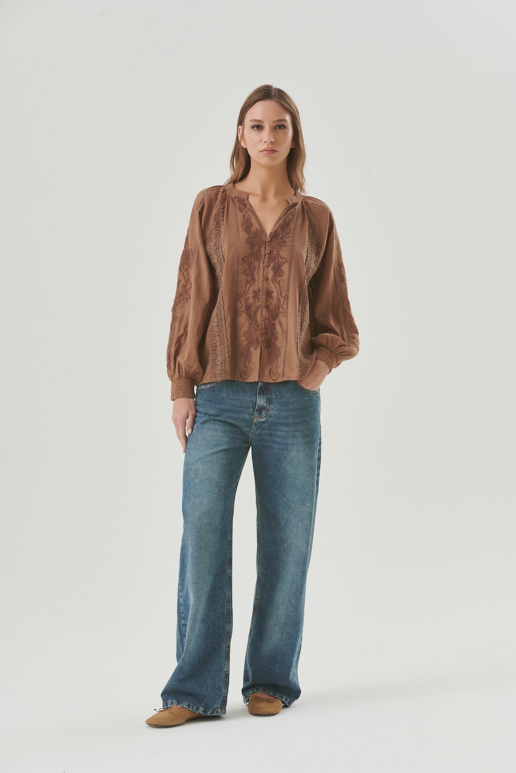camisa algodón broderie